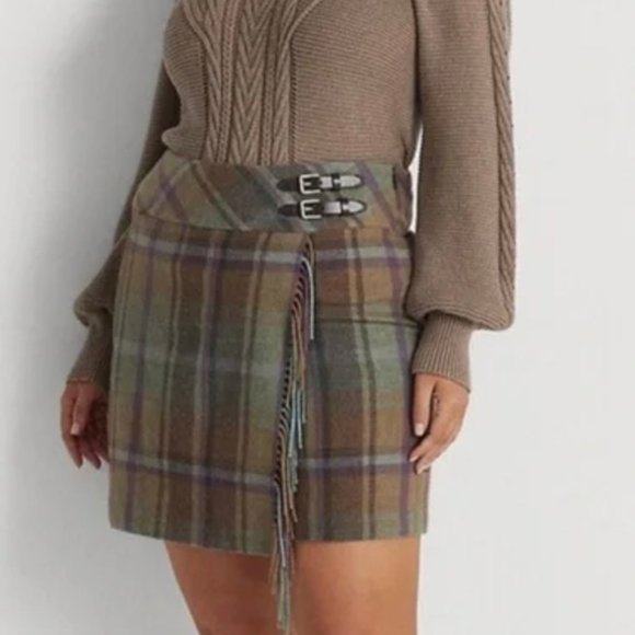 Lauren Ralph Lauren Plaid Fringe Trim Tweed Mini Skirt - Picture 8 of 10